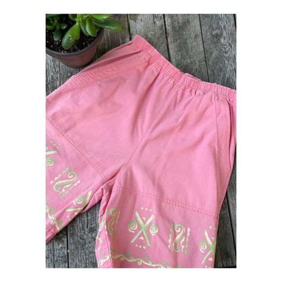 Vintage 80s 90s High Waist Shorts Bubblegum Pink Handpainted Floral - Picture 6 of 9